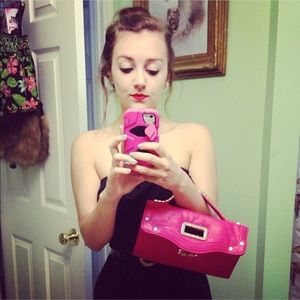 Pink Summer Clutch Bag with Bamboo Accent